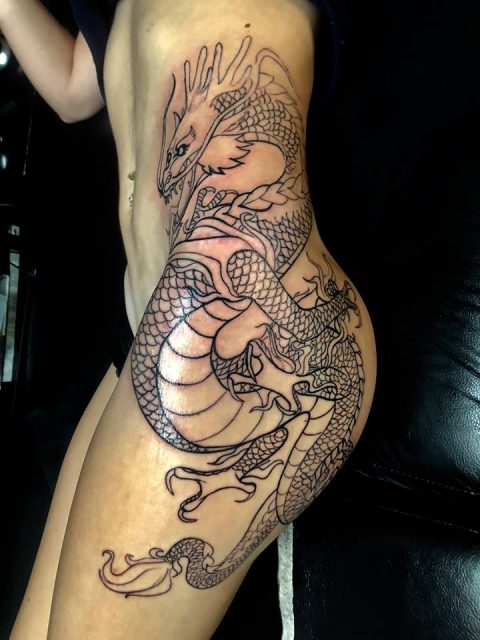 Chinese Dragon Tattoo Stickers Waterproof Fake Tattoo for Woman Men Sexy  Flower Art Thigh Arm Tattoo