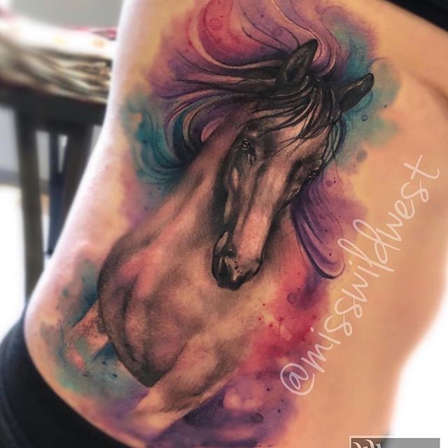 Western Man Chasing On Horse Tattoo On Left Shoulder
