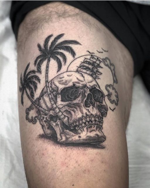 Premium Photo | A skull tattoo with the word hump on it