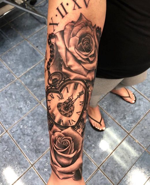 Tattoo Design for Women Clock Flower Geometric Fineline  Etsy
