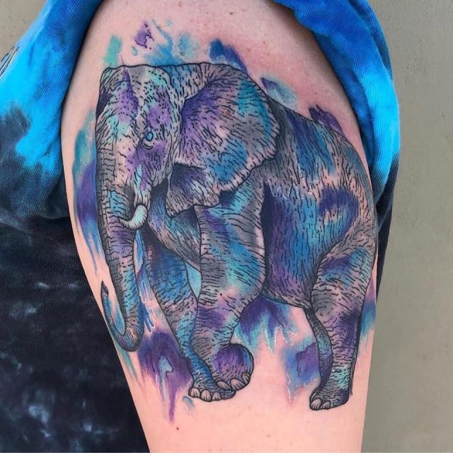 blue ink elephant tattoo - Design of TattoosDesign of Tattoos