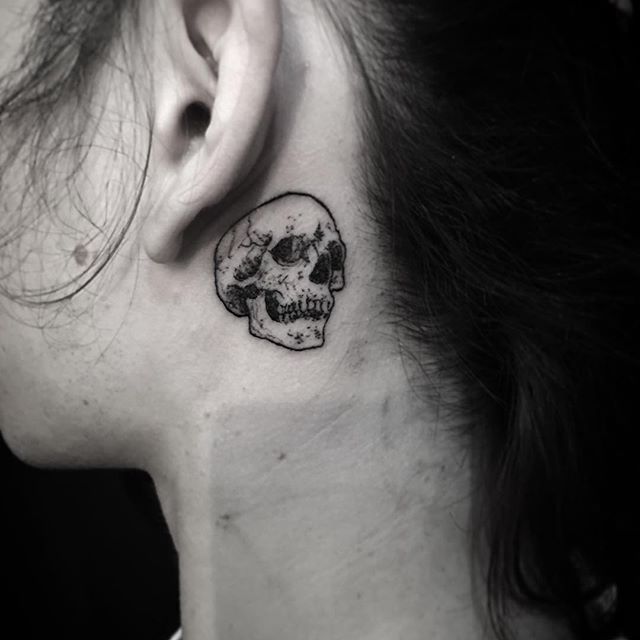 Skull Ear Tattoo by Power Tattoo Company