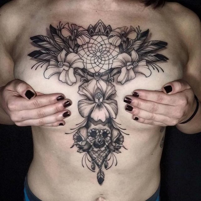 Between Breast Tattoo Designs For Woman | TattooMenu
