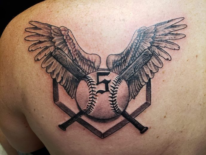 Tattoo uploaded by Dominic Williamson • Black and grey baseball themed •  Tattoodo