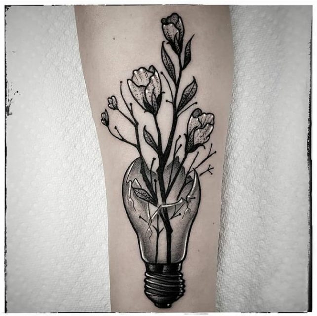Tattoo uploaded by Nikki Huffman  Broken lightbulb with wild flowers by  Dema Denisevich at Ink Slingers in Springfield Mo  Tattoodo