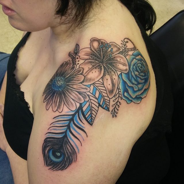 Feather with flowers and insects  Feather tattoos Tattoos Feather drawing