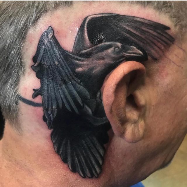 Birds Tattoo on Side Head Lettering tattoo on Finger . . #birdstattoo  #crowtattoo #birdsilhouette #headtattoo #lettering #letteringtattoo... |  Instagram