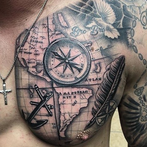 Grey Ink Ship And Map Tattoo  Tattoo Designs Tattoo Pictures